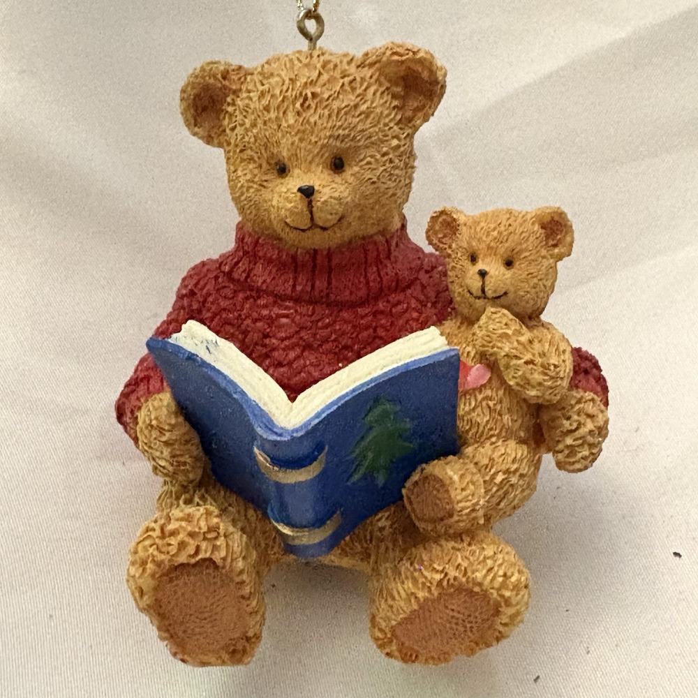 Vintage 2001 Teddy Bear Christmas Ornament Kohl's Cares Red Sweater Reading Book
